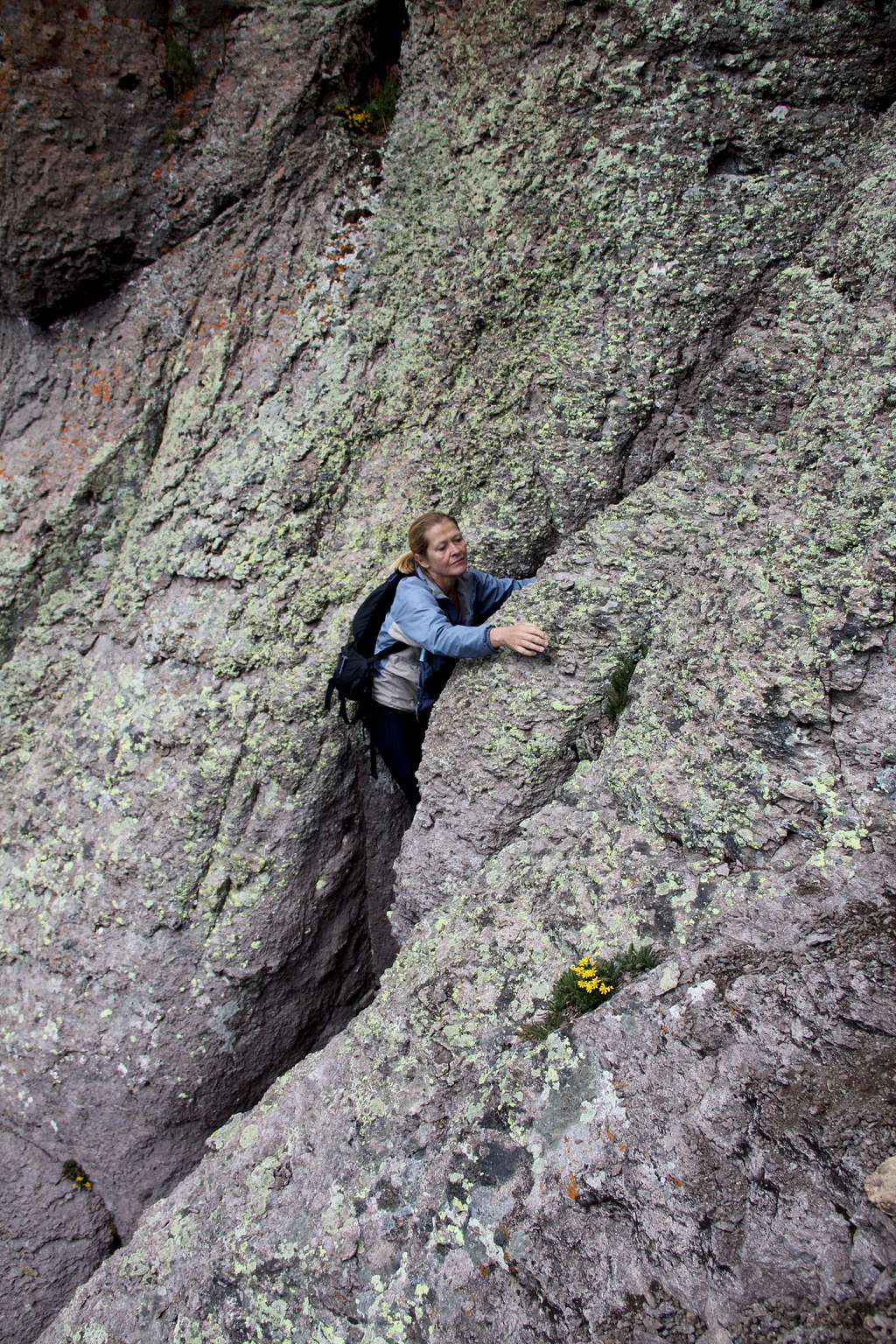 Exposed climbing on Potosi's south face