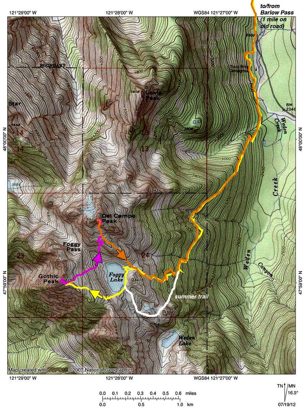 Topo of route up Gothic and Del Campo
