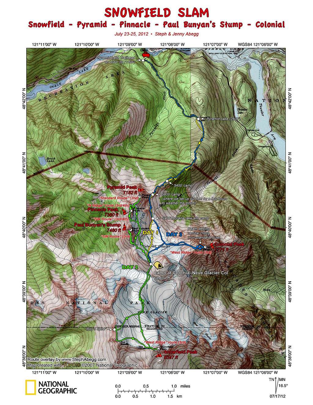 Map of Snowfield Slam: Snowfield, Pyramid, Pinnacle, Paul Bunyan's Stump, Colonial