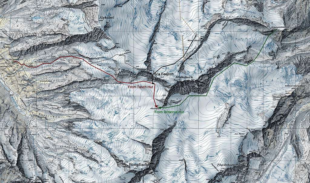 Map route towards Allalinpass