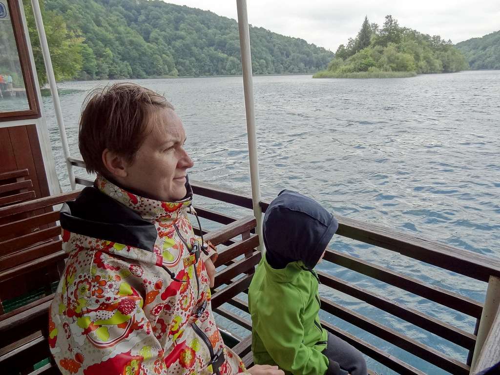 In the Kozjak lake ferry boat