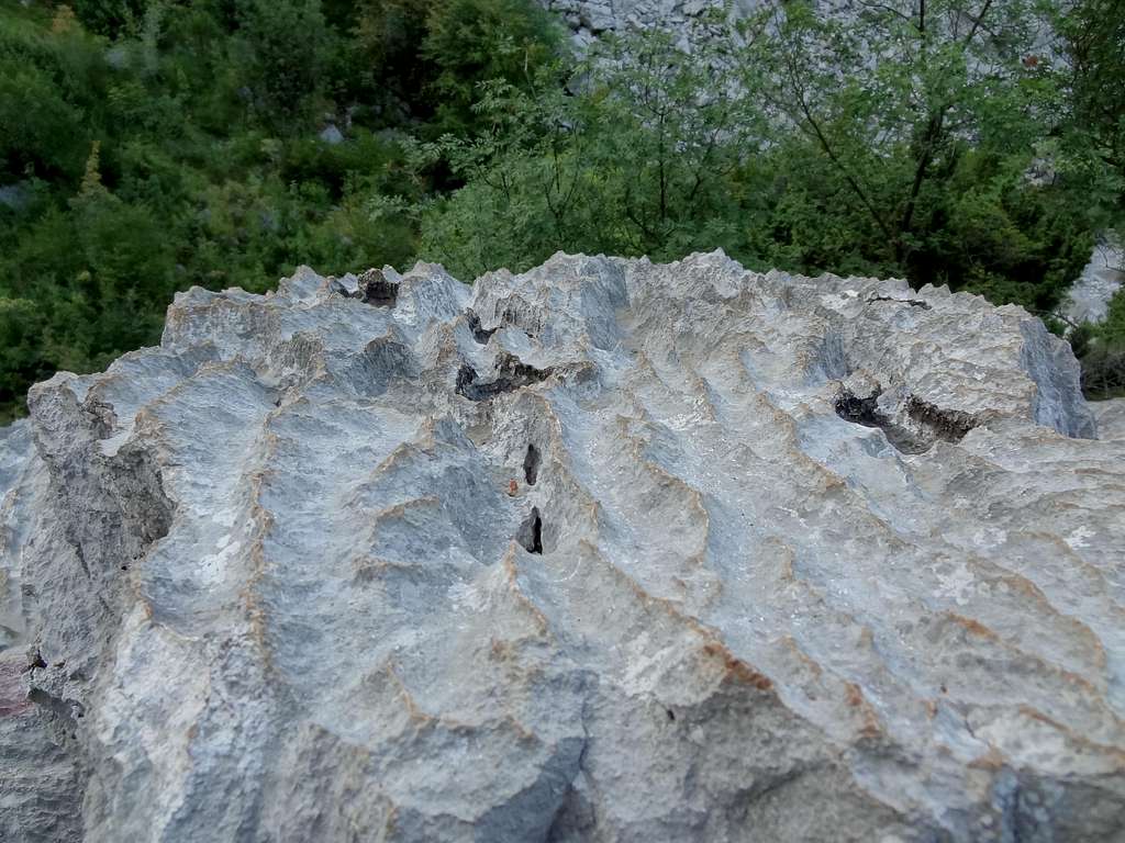 The limestone is very sharply eroded. Old clothes recommended for Mala Paklenica's scrambles !