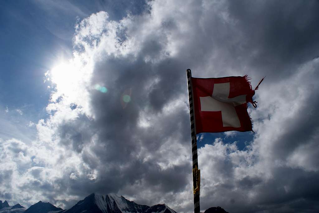 Swiss flag at Dom hut