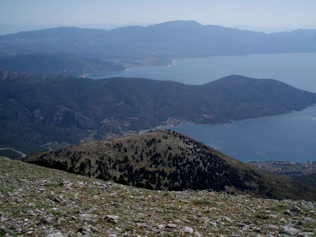 Spring view of Korinthian gulf from the summit