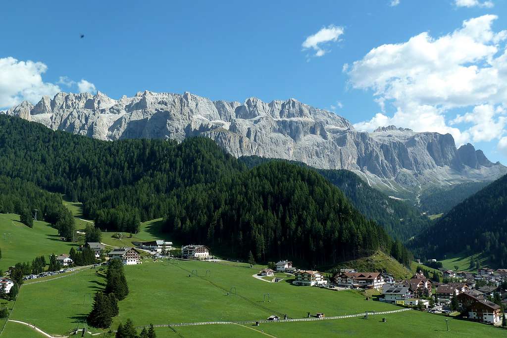 Selva di Val Gardena with the Sella group in the background