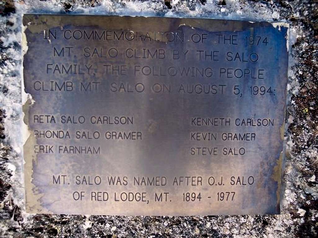 The Salo Plaque on the Summit...