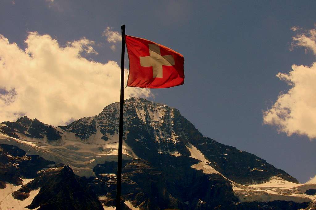 Swiss flag at 1st August above Breithorn