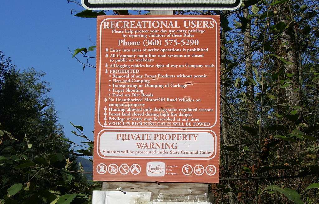 Sign on access road for Olo Mountain, Blue Mountain, and Wheeler Mountain