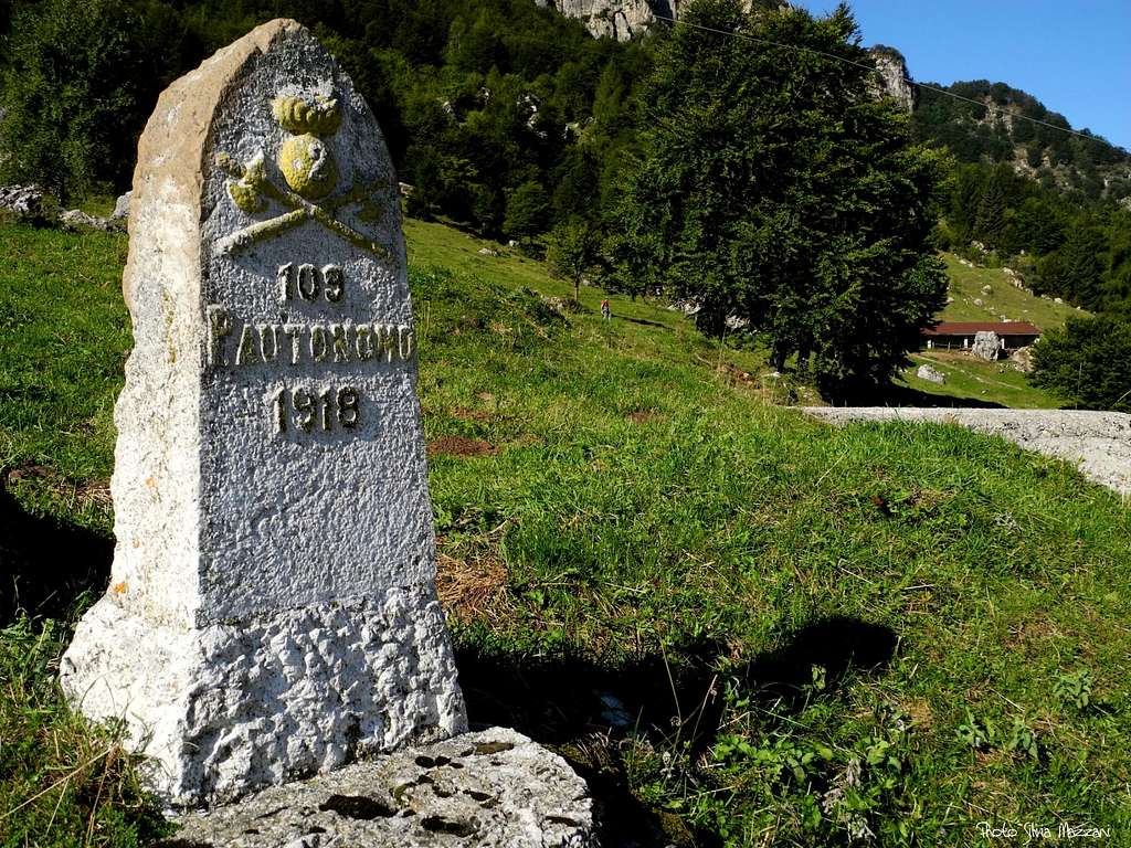 WWI military stone near Malga Cornetto, Piccole Dolomiti