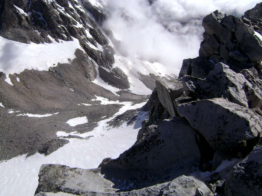 View down from the summit of the South Teton