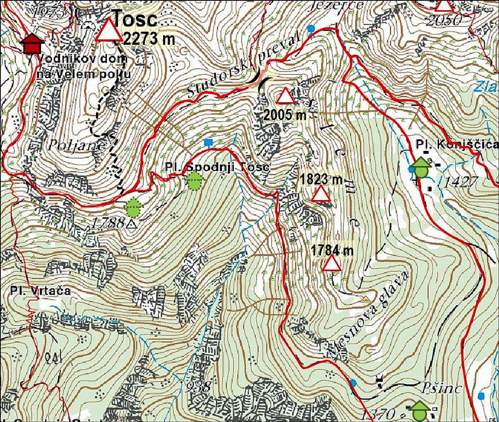 Tosc from Uskovnica - map