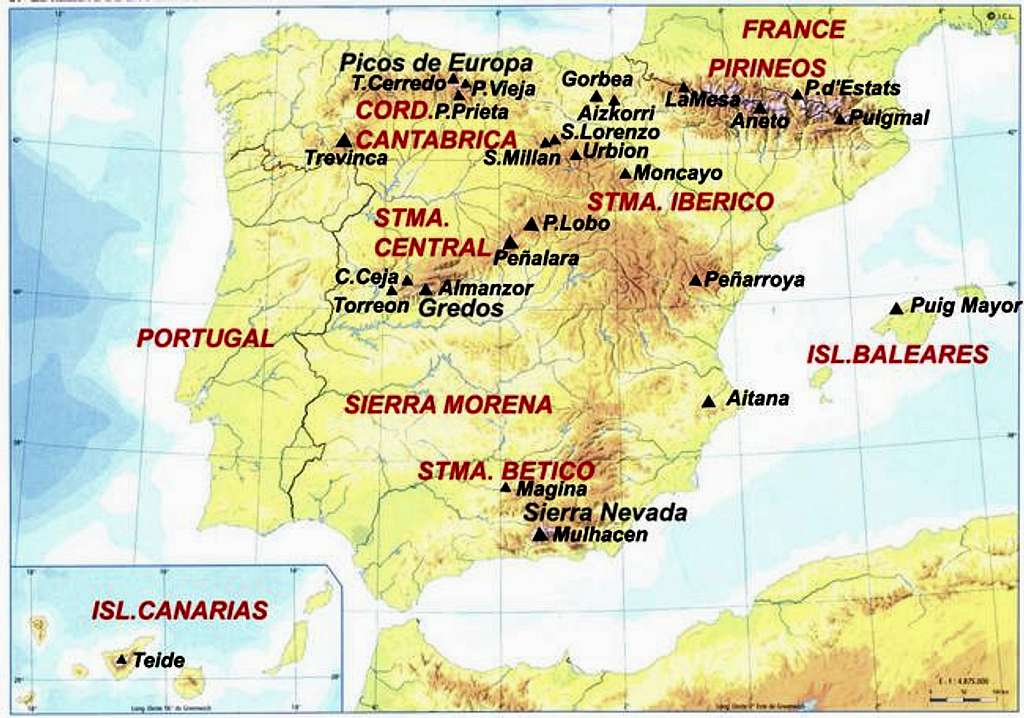 Map of Spain with ranges and...