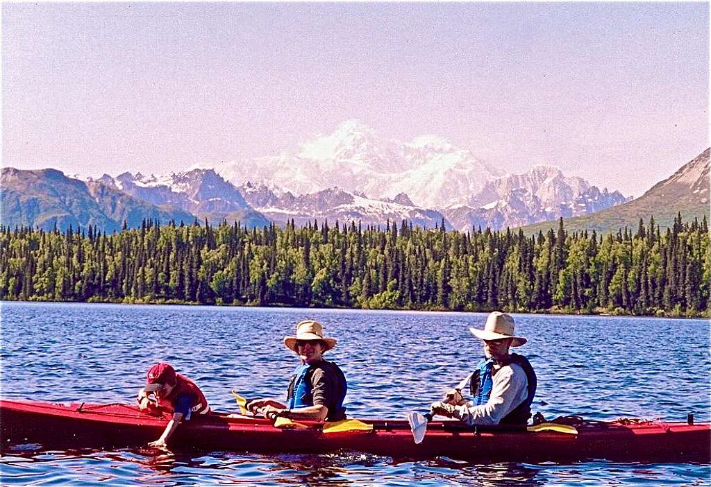 My family kayaking with Denali in the background
