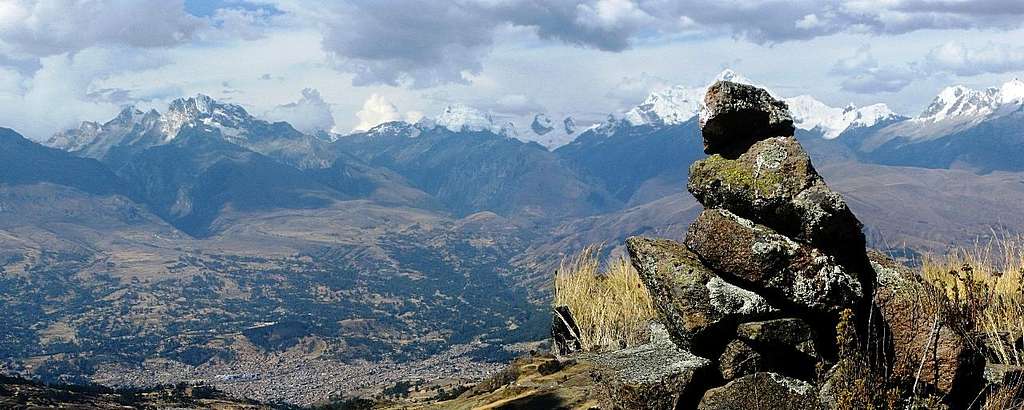 Panorama of the Cordillera Blanca and Huaraz, from the Cordillera Negra