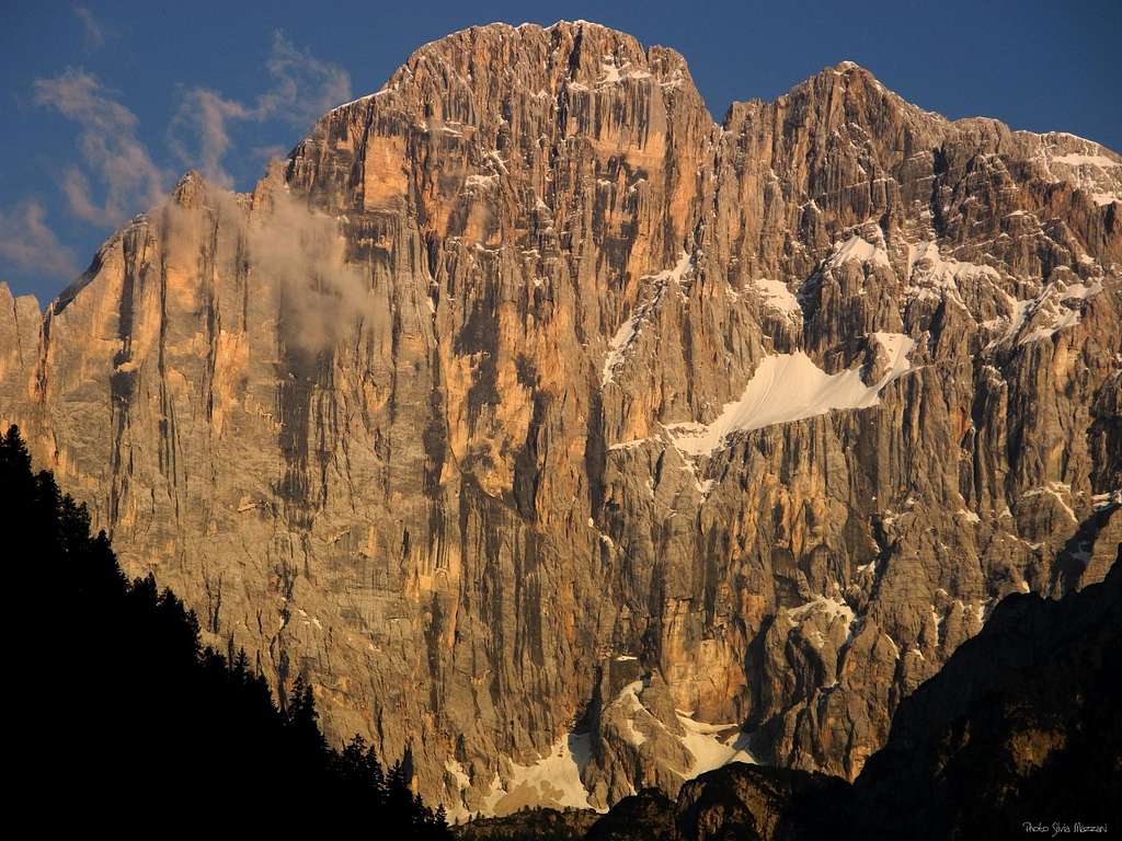 Civetta, the hanging glacier at sunset