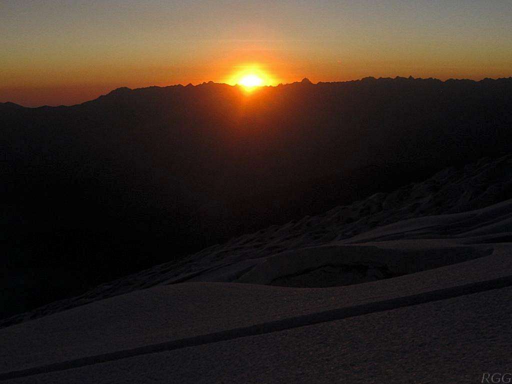 Sunset over the Cordillera Negra from Campo Uno on Huascarán