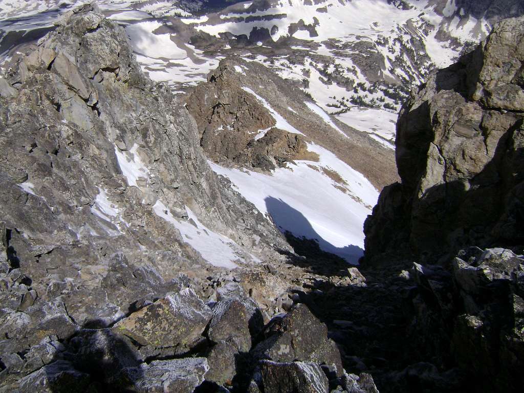 Looking down the Northwest Couloir of the South Teton