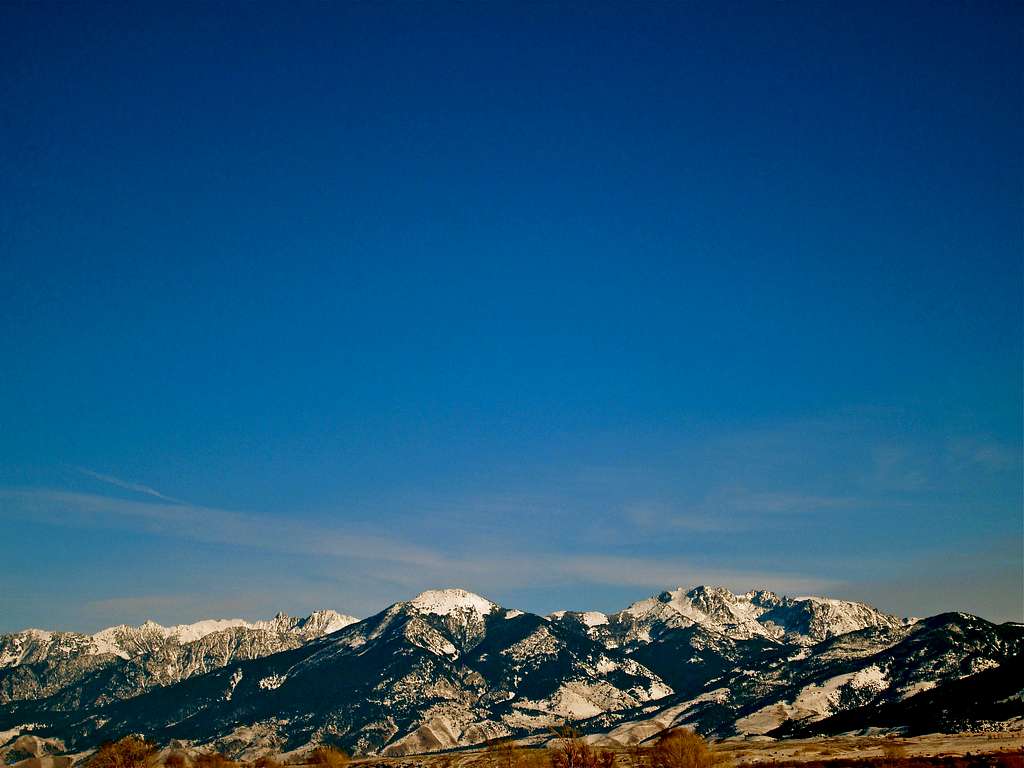 Mount Cowen and Paradise Valley in winter, Absaroka Range, Montana