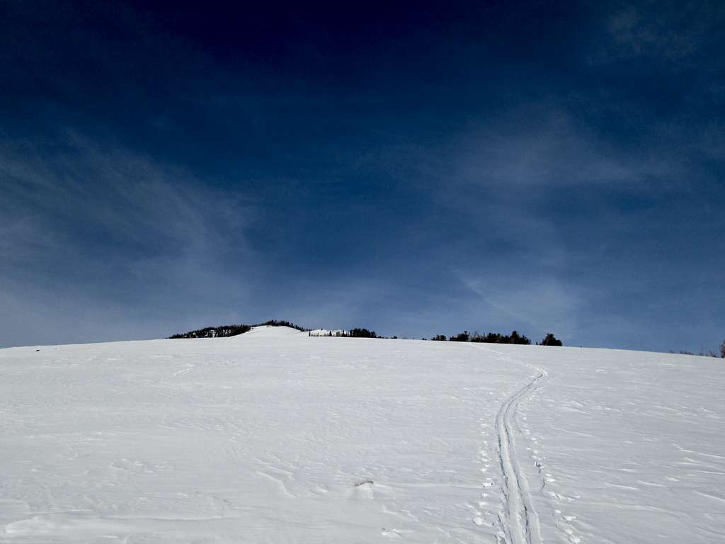 My lonely ski track leading down from the summit of Sepulcher Mountain-Yellowstone National Park