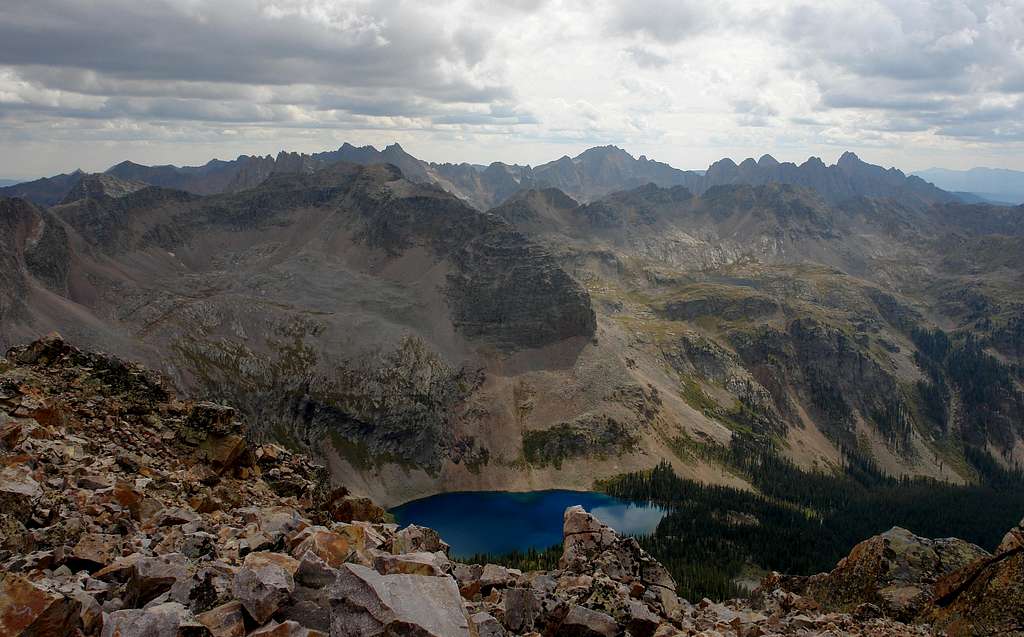 Needle Mountains and Balsam Lake from Trinity Peak