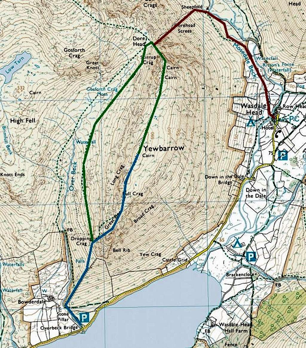 Routes up Yewbarrow