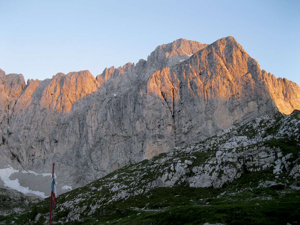 The north wall of the Presolana (2521 m) in the last rays of sunlight