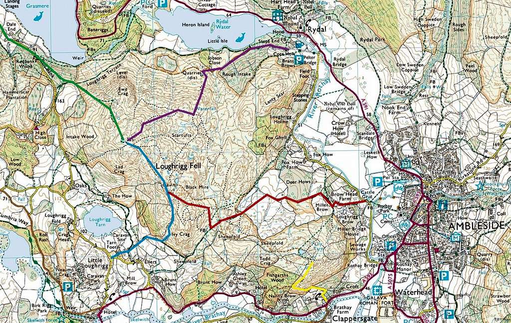 Loughrigg Fell Routes Map