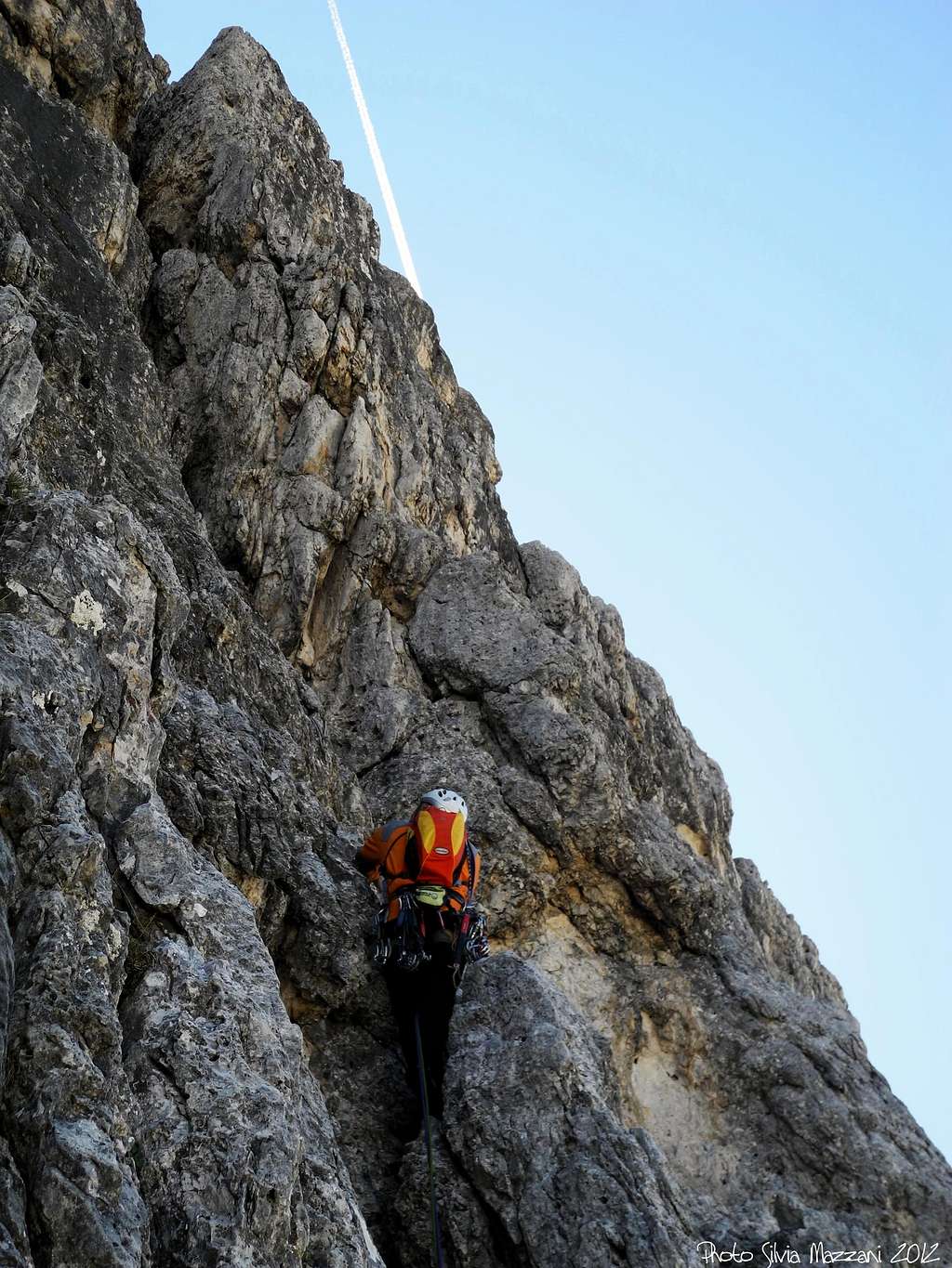 Climbing Comici route on Punta Col de Varda