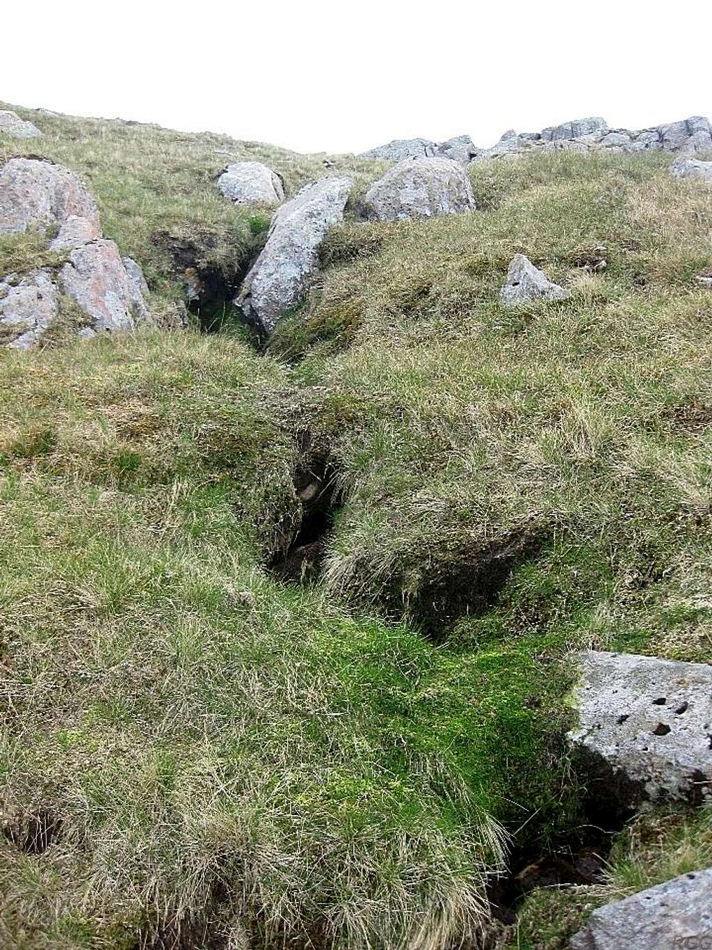 The diffuse source of Grains Gill at the edge of the Allan Crags summit plateau