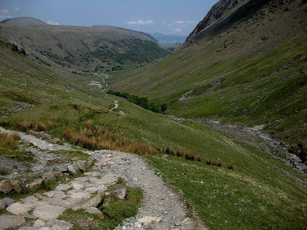 Looking towards Seathwaite Farm from the path alongside the Grains Gill, just below the confluence with the Ruddy Gill