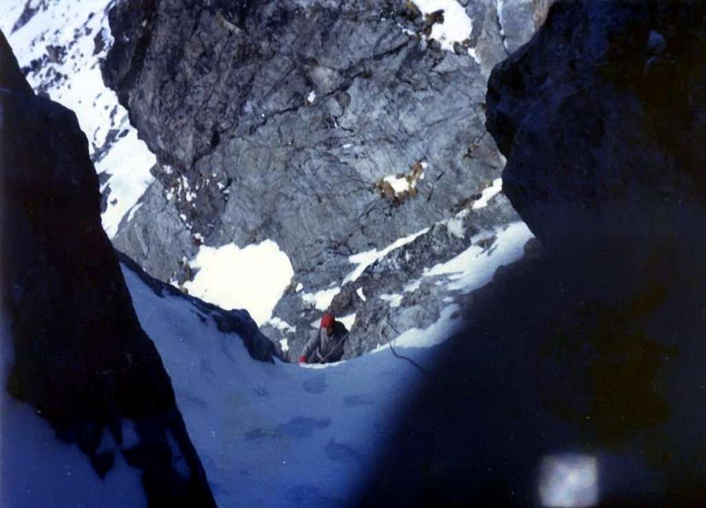 B. of Viou climbing in the middle part of SW Pillar 1976