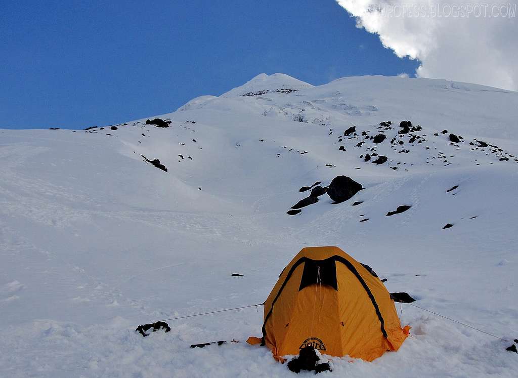 My tent and Cotopaxi's summit on the far back.