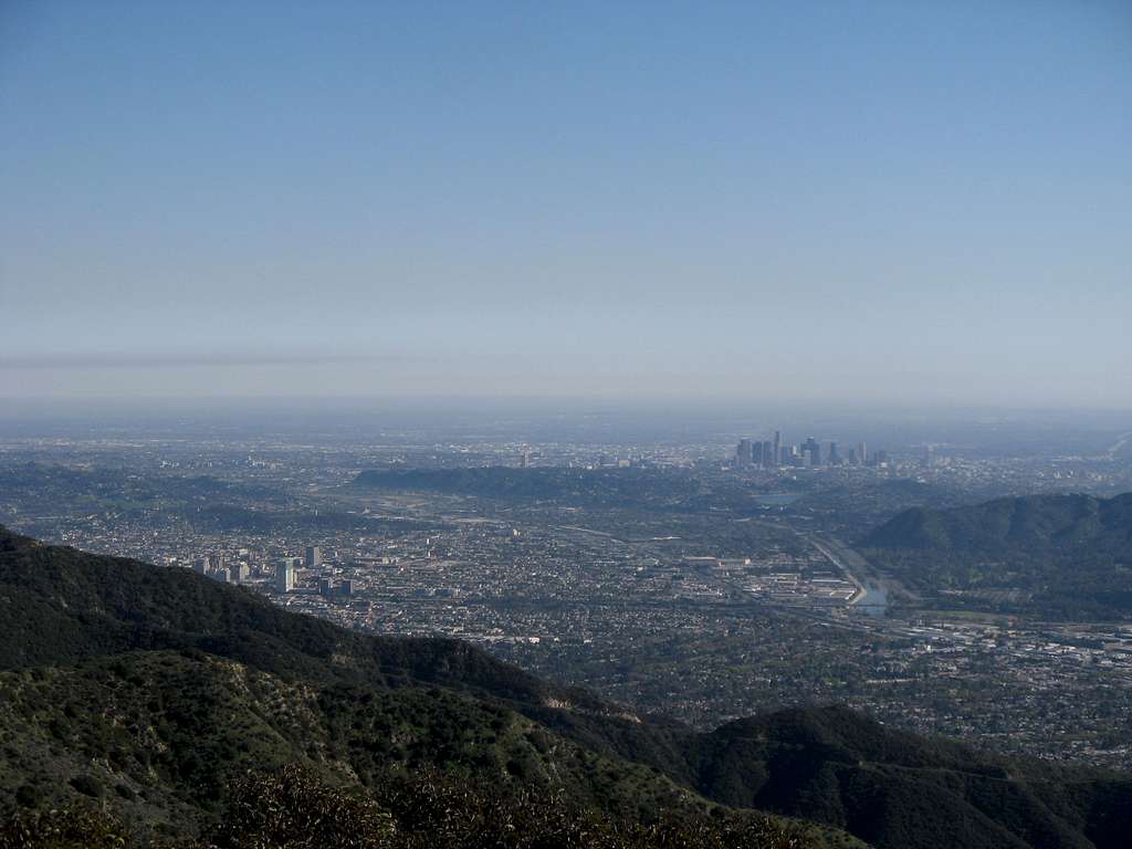 Wildwood Canyon Trail view of LA River and downtown LA