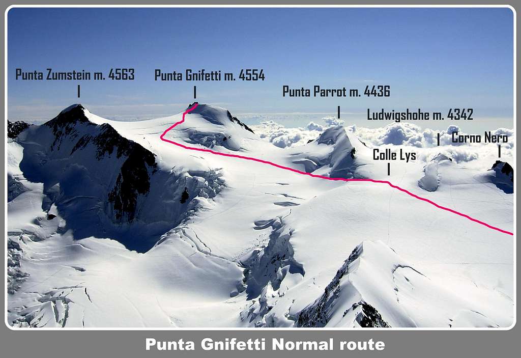 Punta Gnifetti descent route topo