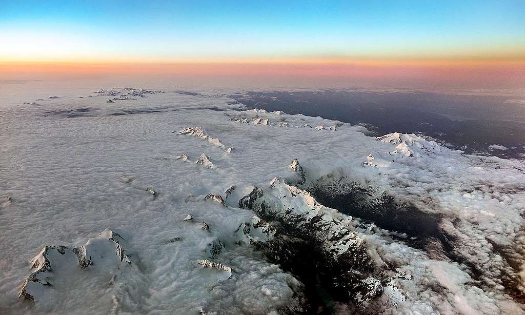 Aerial view of Pennine Alps at dusk