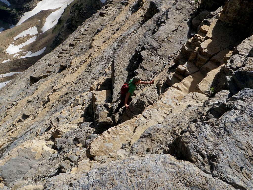 Scrambling up Class 3 on Heavens Peak