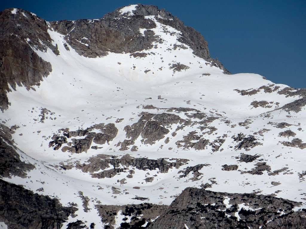Zoom of Mount Conness from high up on Tioga Peak