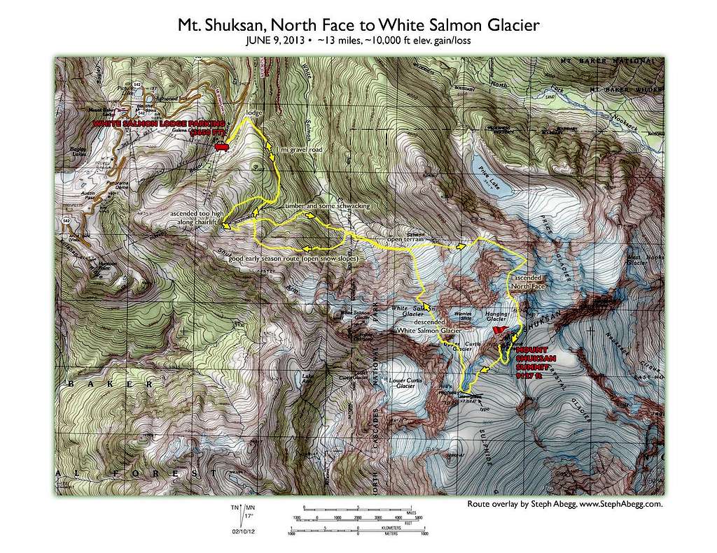 Map Shuksan North Ridge to White Salmon Glacier