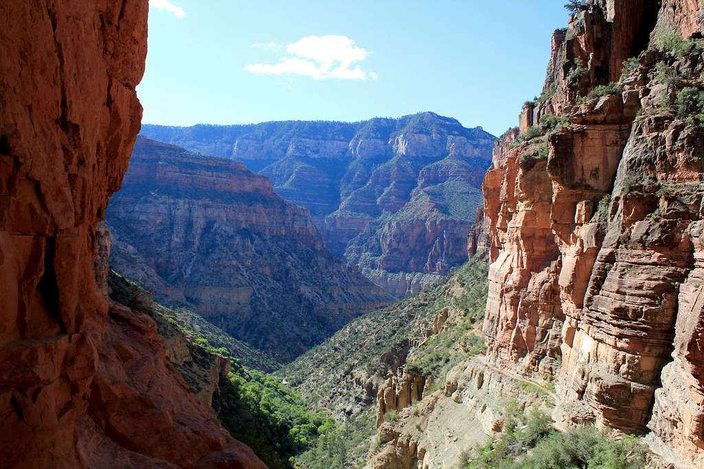 Looking down the North Kaibab Trail toward  the Pumphouse Ranger Station