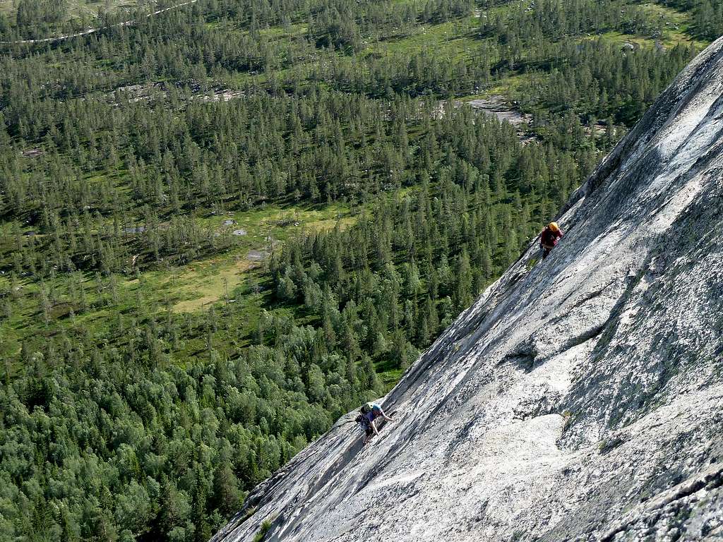 Climbers on the .10b route Agent Orange