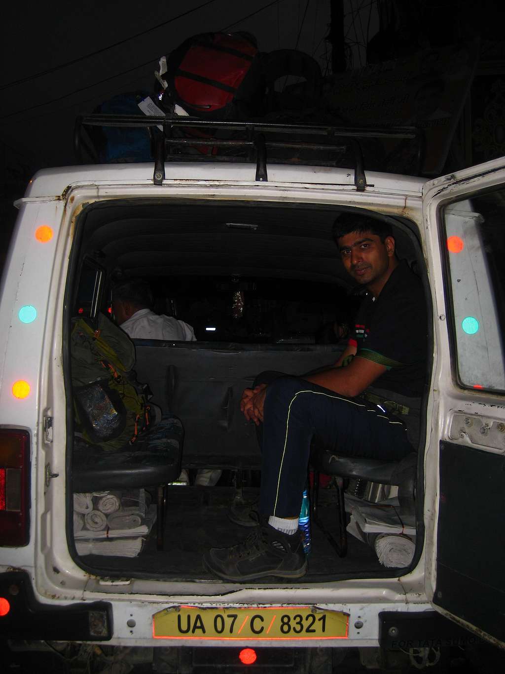 Sitting in the back of the Tavera, for Rishikesh - Uttarkashi travel