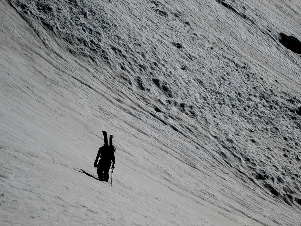 Jeff heading up a snowfield on Buck Mountain, May 2013