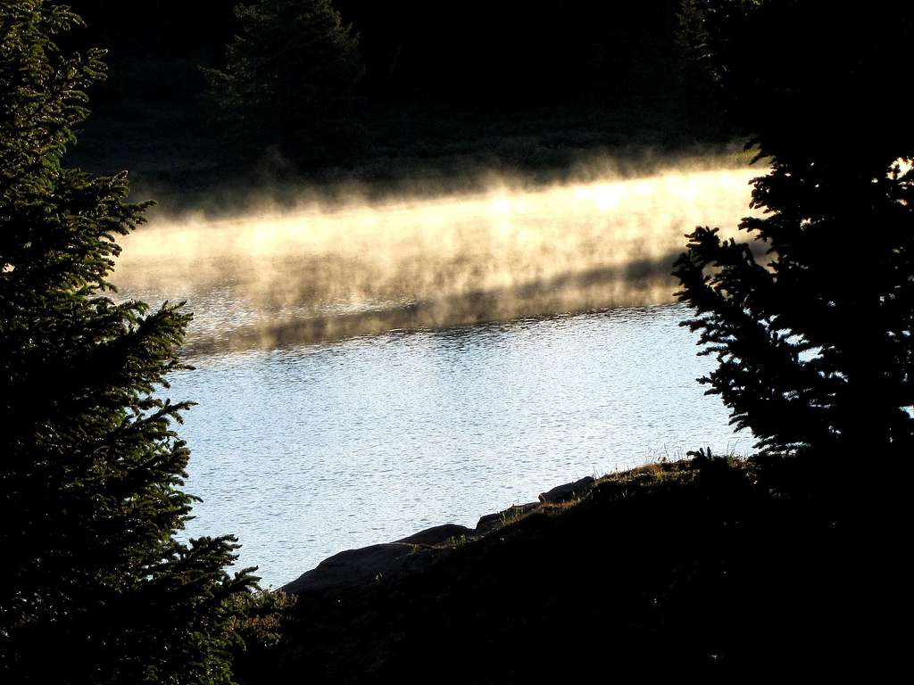 Mist rising above Andrews Lake