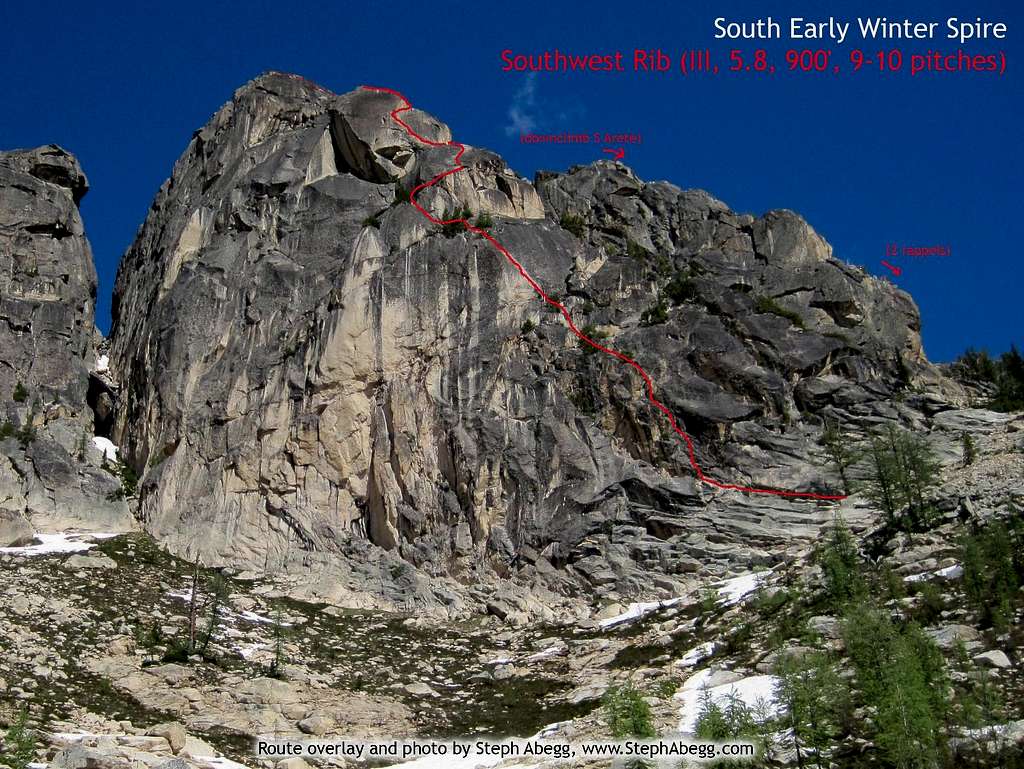 South Early WInter Spire, Southwest Rib route overlay