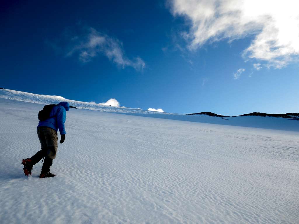 Heading up the snowfield