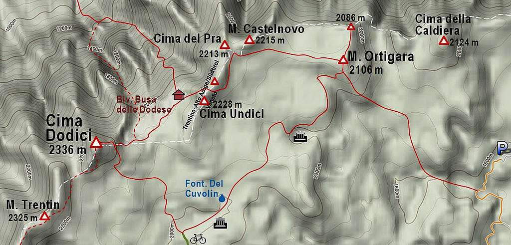 Cima Dodici and its marked paths
