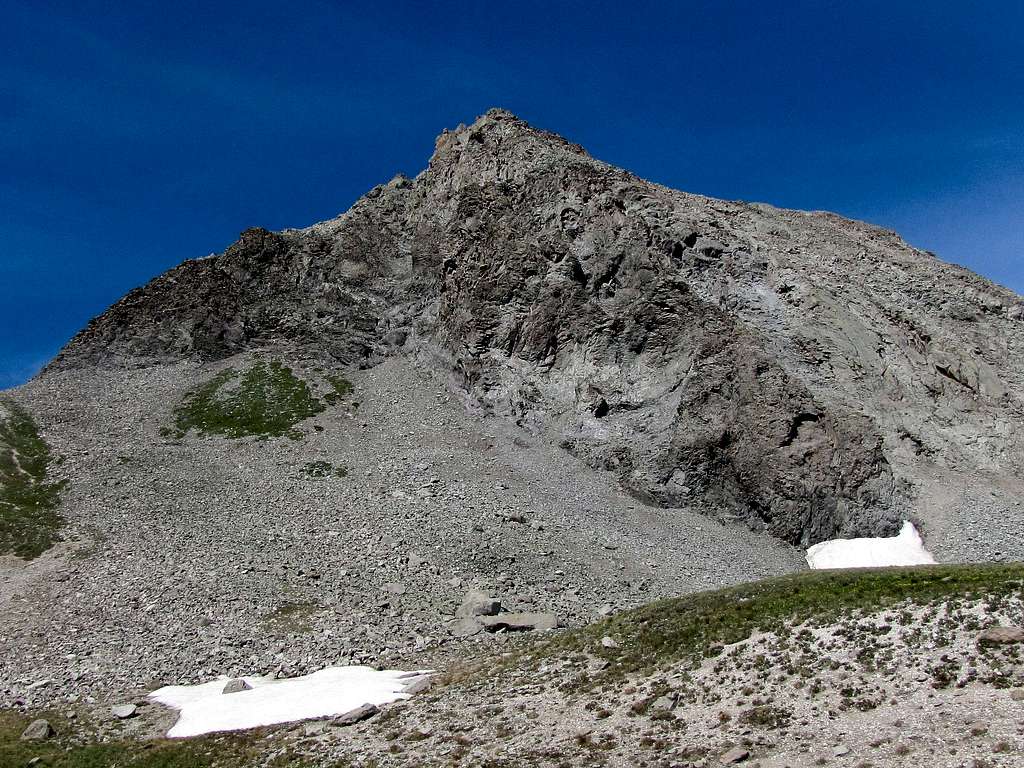 Below the eastern ridgeline of Peak 13132 ft