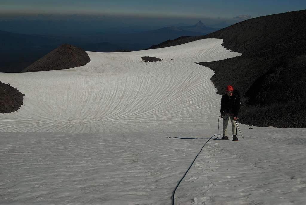 Ben making it up the snowfield on Middle Sister