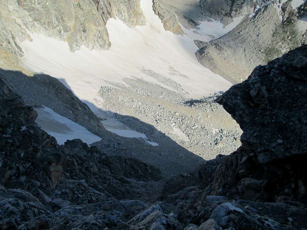 Looking down from high on the Northwest Face/Couloirs of Nez Perce