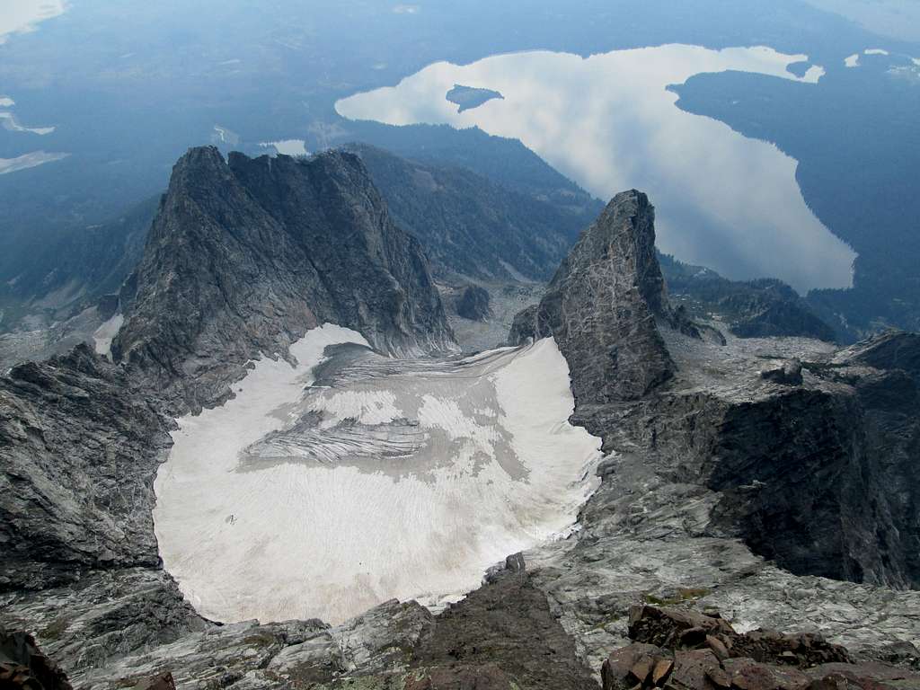 Looking down the CMC face of Mount Moran from the top of the black dike, August 19, 2013